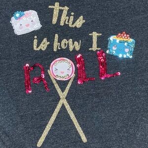 Gymboree Sushi Shirt Girl Medium 7-8 This How I Roll Sequin Top Gray Long Sleeve